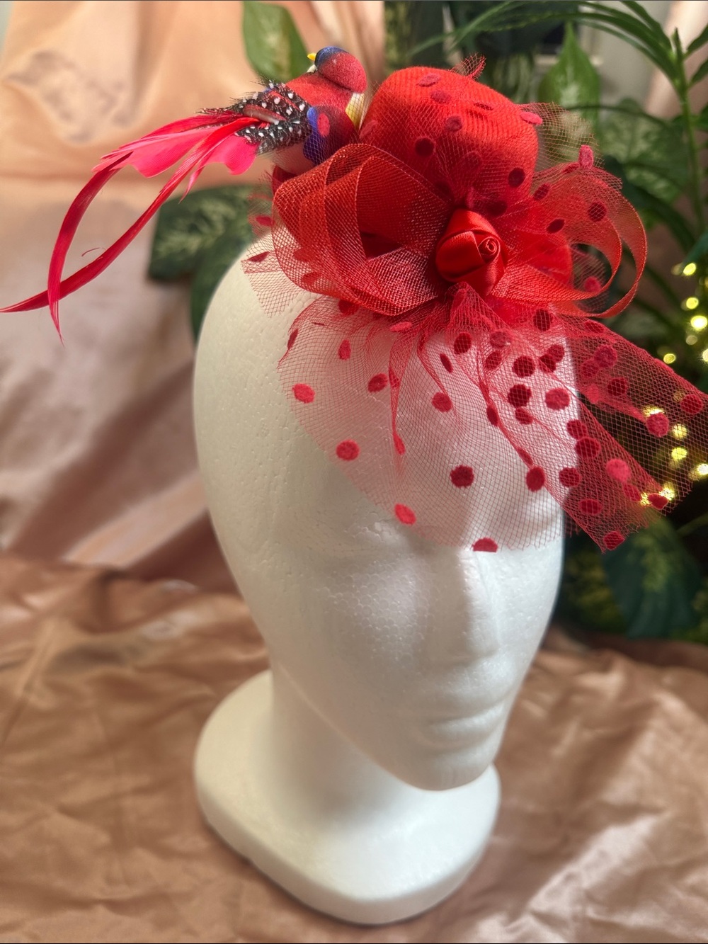 Vintage-Inspired Red Bird Fascinator | Derby Hat | Tea Party | Statement Piece